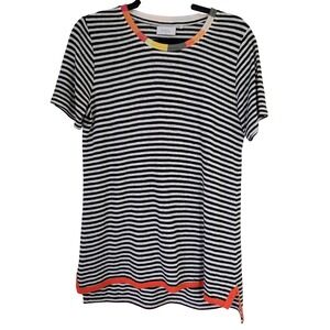FOIL‎ Striped Linen Top Shirt Multicolored Trim Women's Size S